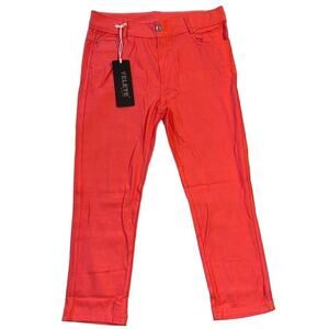 Yelete Womens Jeggings Leggings Pants Crop Capri Stretch Coral Pink Orange Large